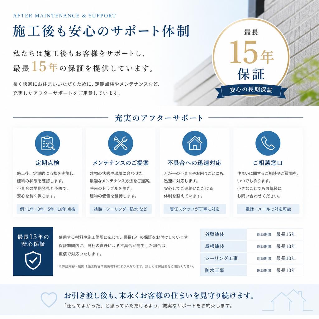 安心の保証とアフターメンテナンス