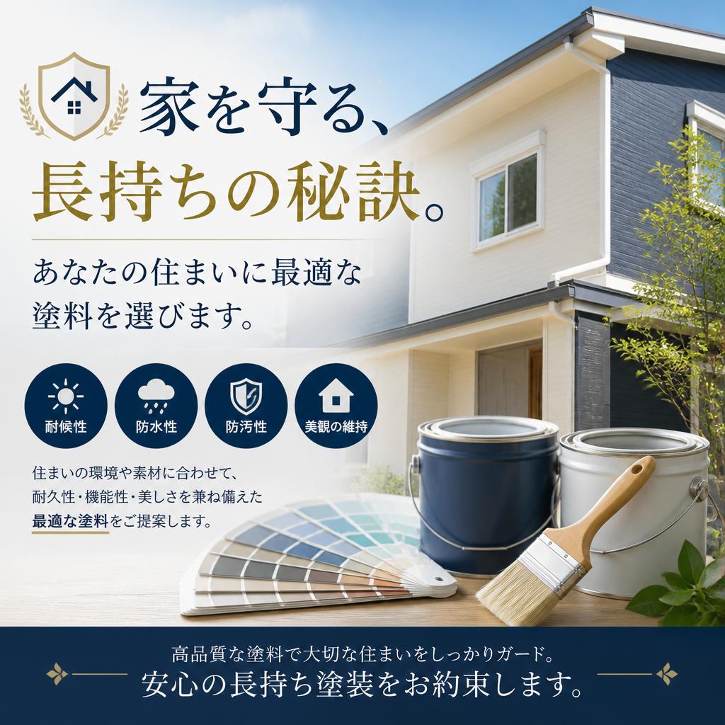 家を守る、長持ちの秘訣。あなたの住まいに最適な塗料を選びます。