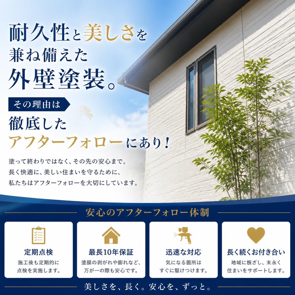 耐久性と美しさを兼ね備えた外壁塗装。その理由は徹底したアフターフォローにあり！
