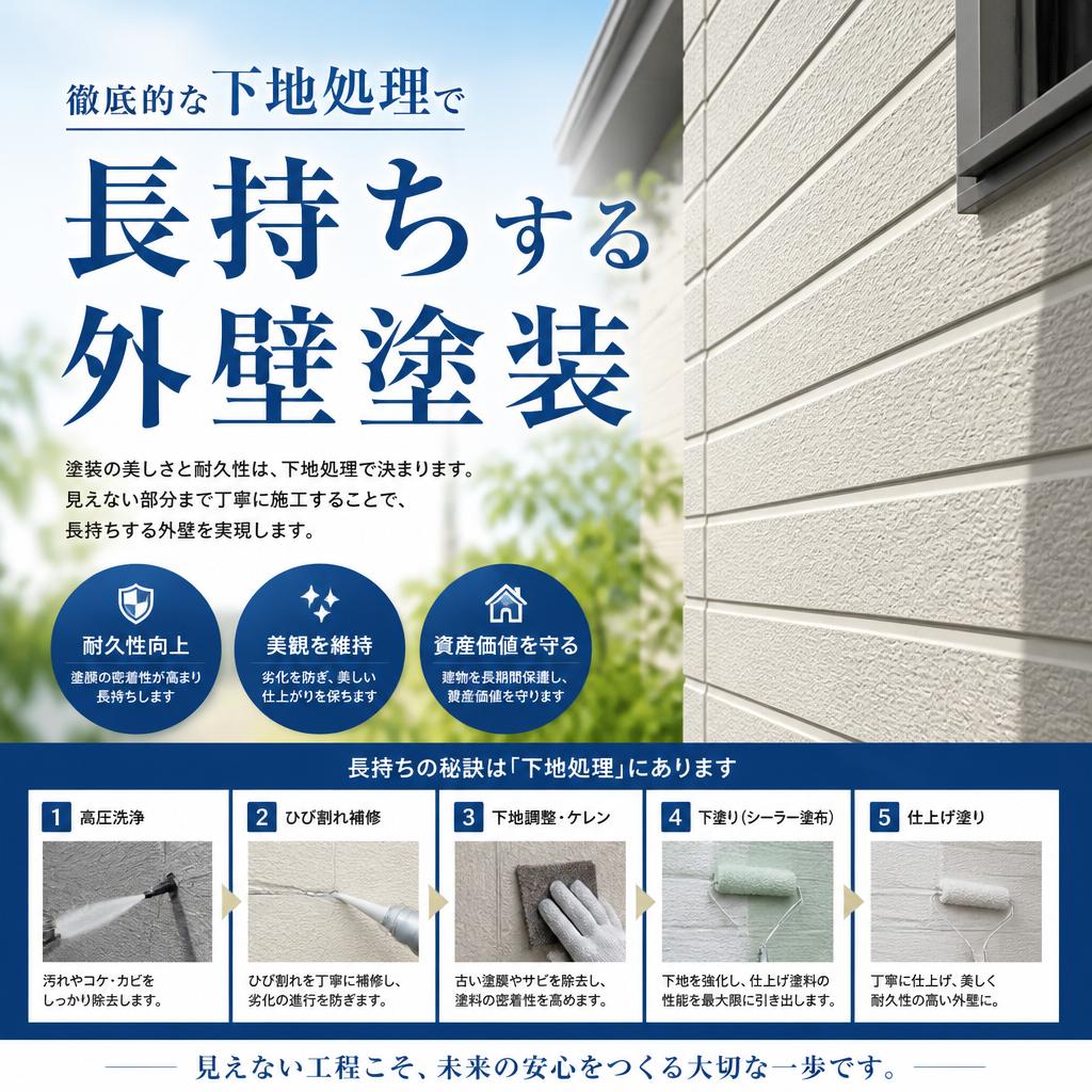 徹底的な下地処理で長持ちする外壁塗装