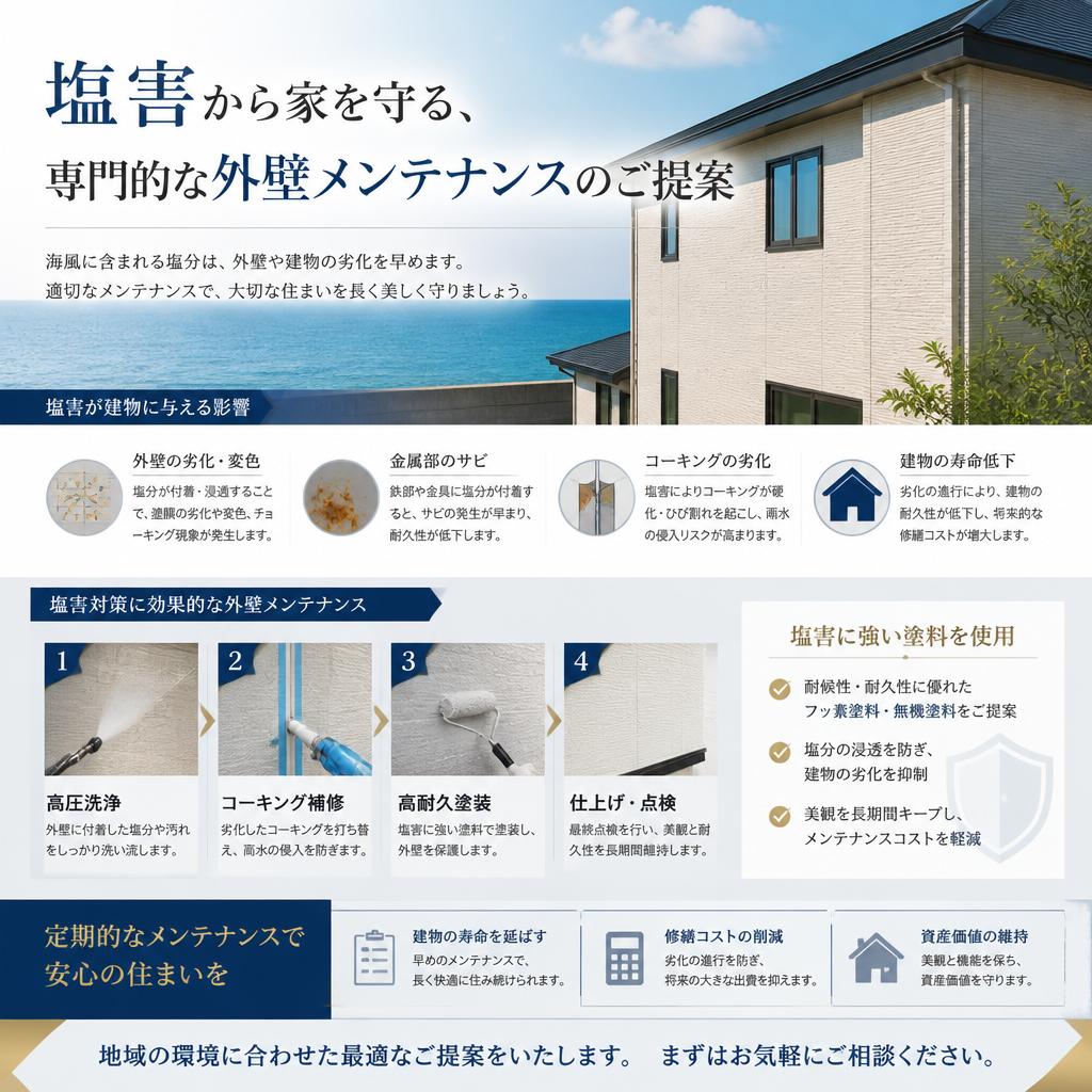 塩害から家を守る、専門的な外壁メンテナンスのご提案