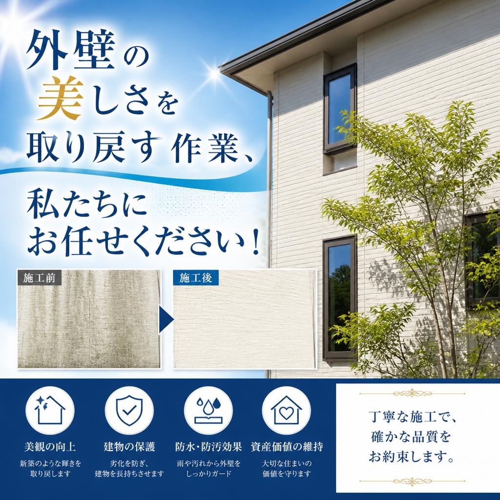 外壁の美しさを取り戻す作業、私たちにお任せください！