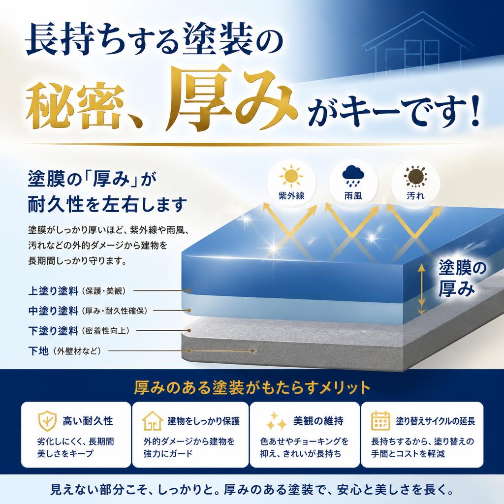 長持ちする塗装の秘密、厚みがキーです！