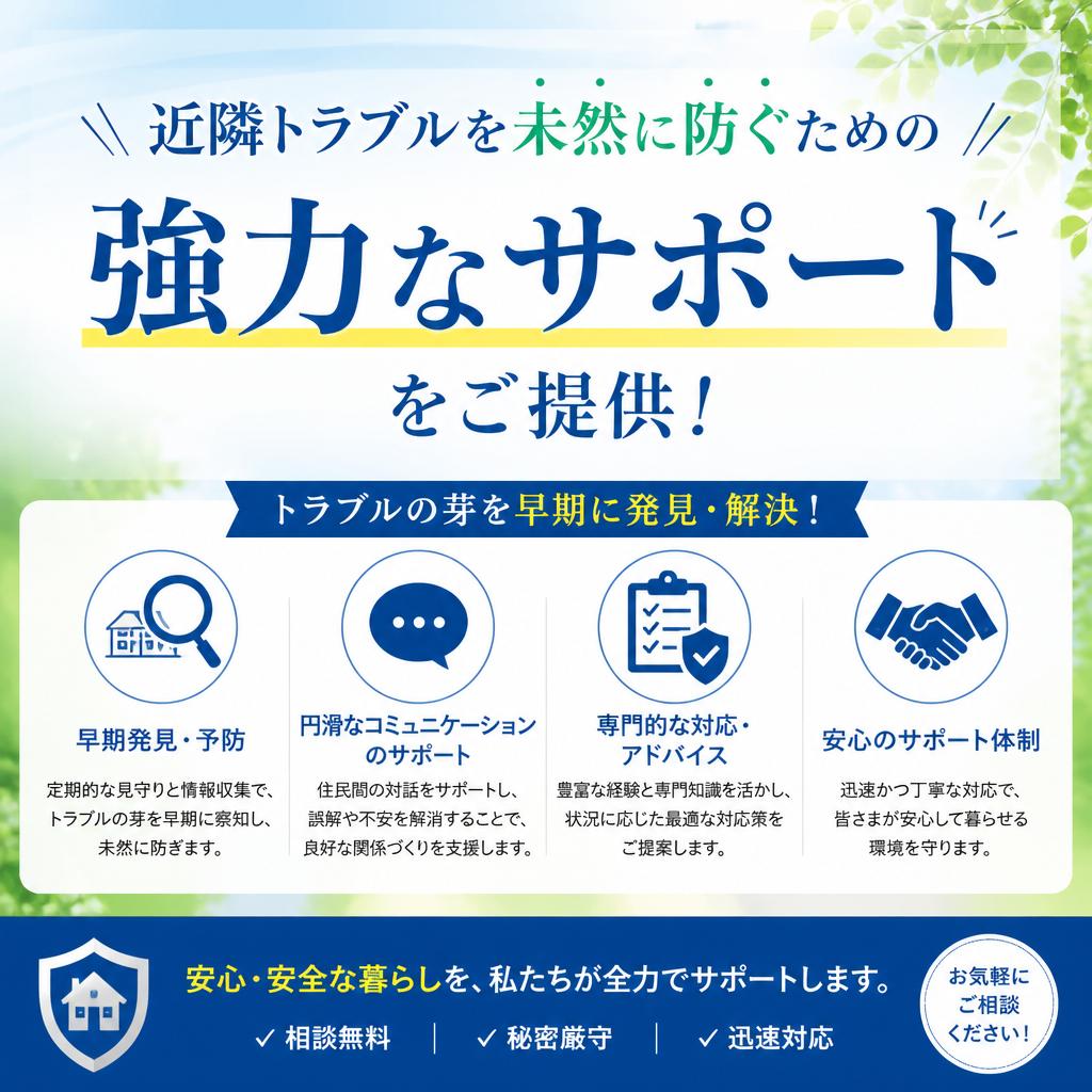 近隣トラブルを未然に防ぐための強力なサポートをご提供！
