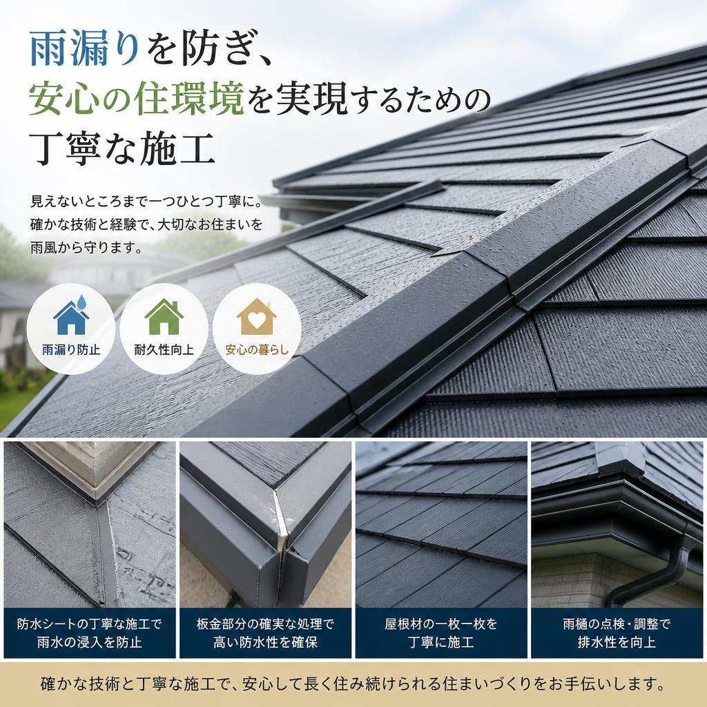 雨漏りを防ぎ、安心の住環境を実現するための丁寧な施工
