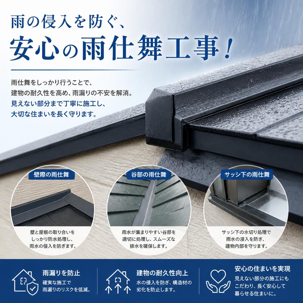 雨の侵入を防ぐ、安心の雨仕舞工事！