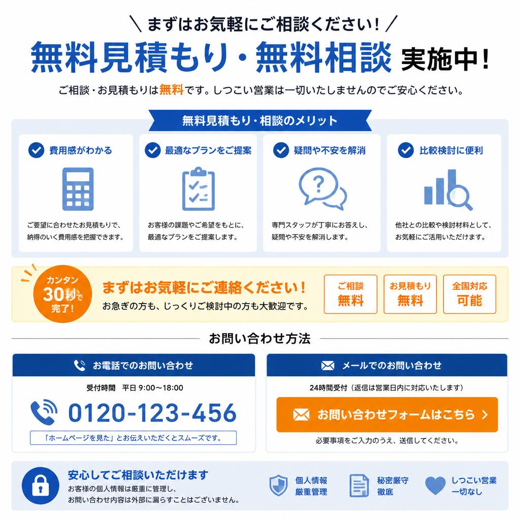 今すぐお問い合わせを！無料見積もり実施中