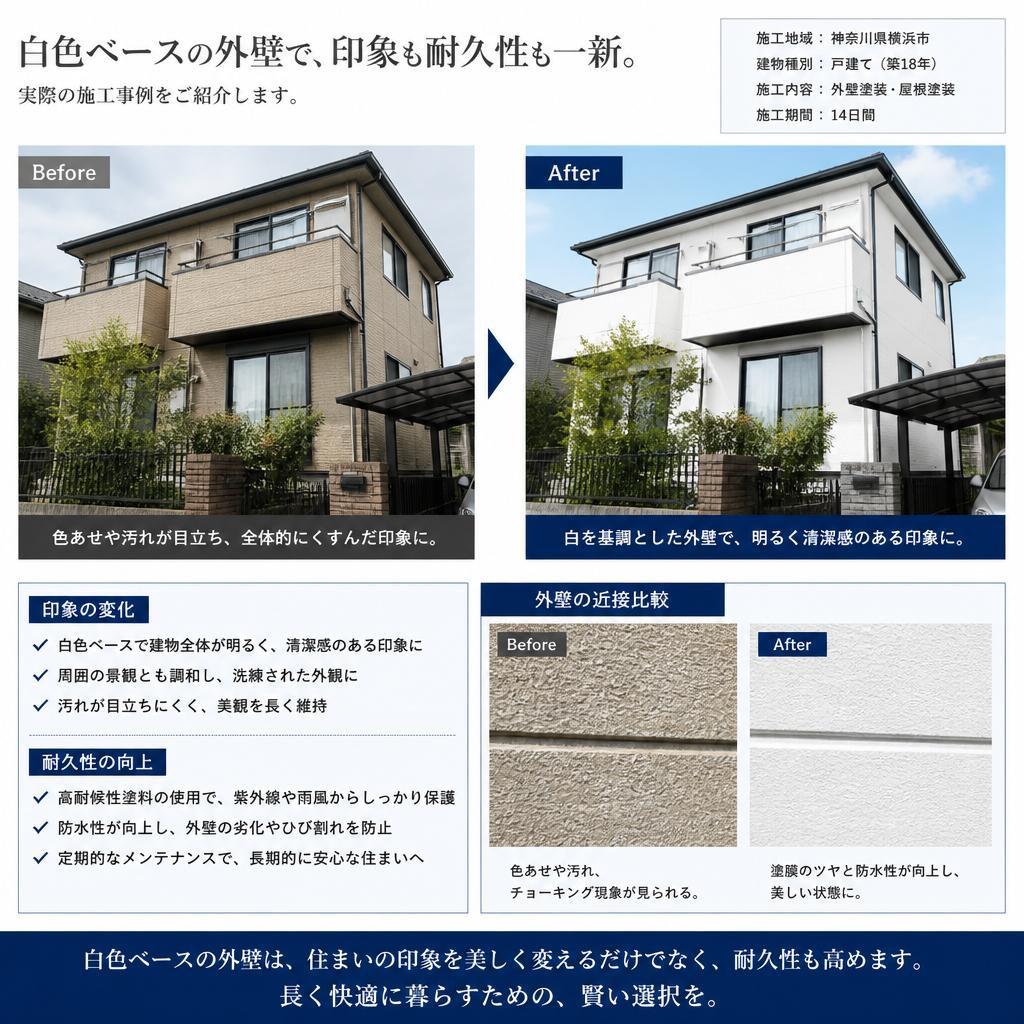 事例紹介：白色ベースの外壁塗装